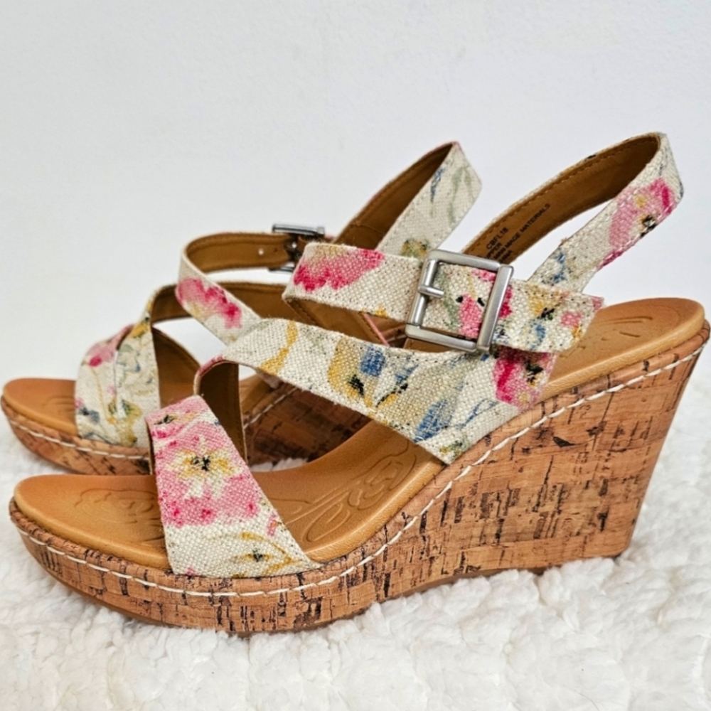 B.O.C Born Schirra Jute Floral Canvas Strappy Buckle Wedge New